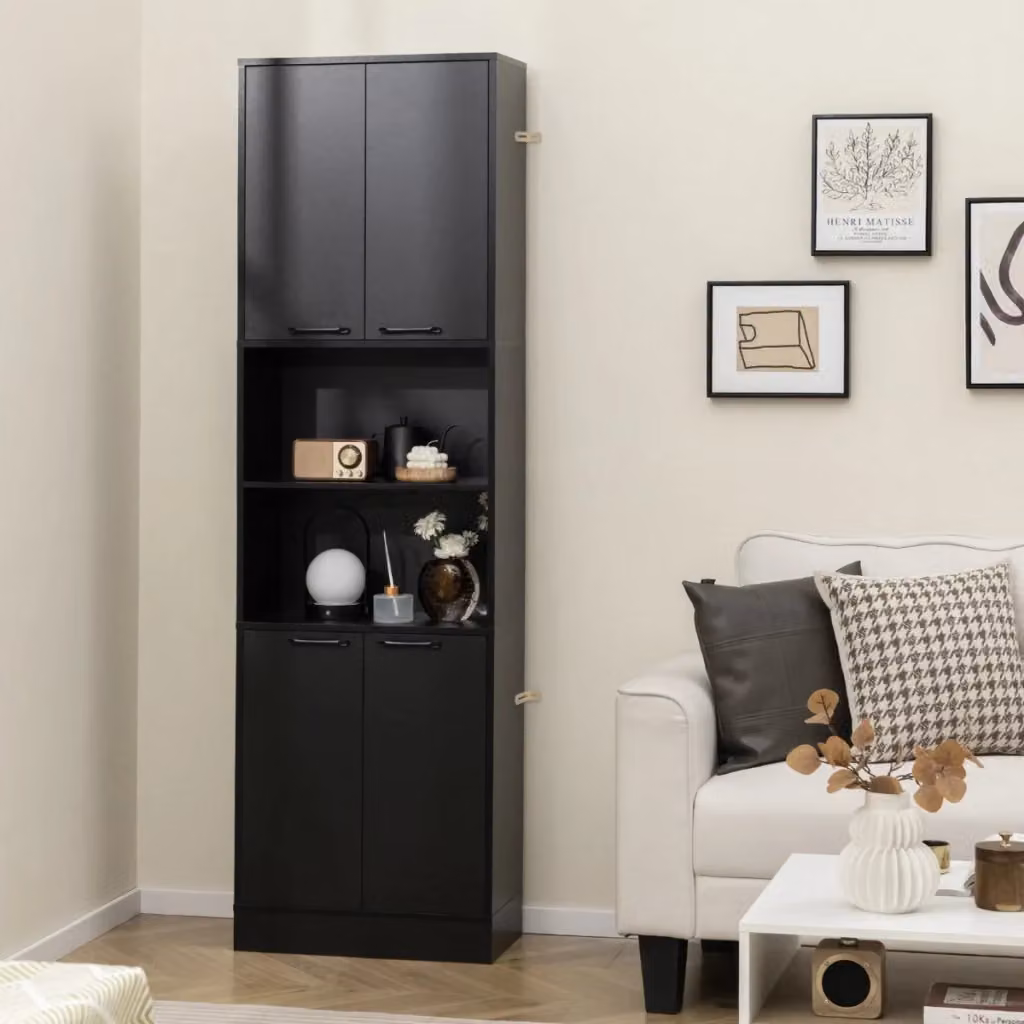 Armadio dispensa da cucina moderno DESIGN IN con ante a cerniera e ripiani interni, colore nero opaco, Altezza: 190 cm – 2