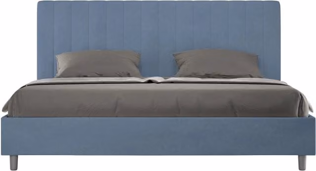 BS COM Letto matrimoniale king size senza rete imbottito 190x190 microfibra blu