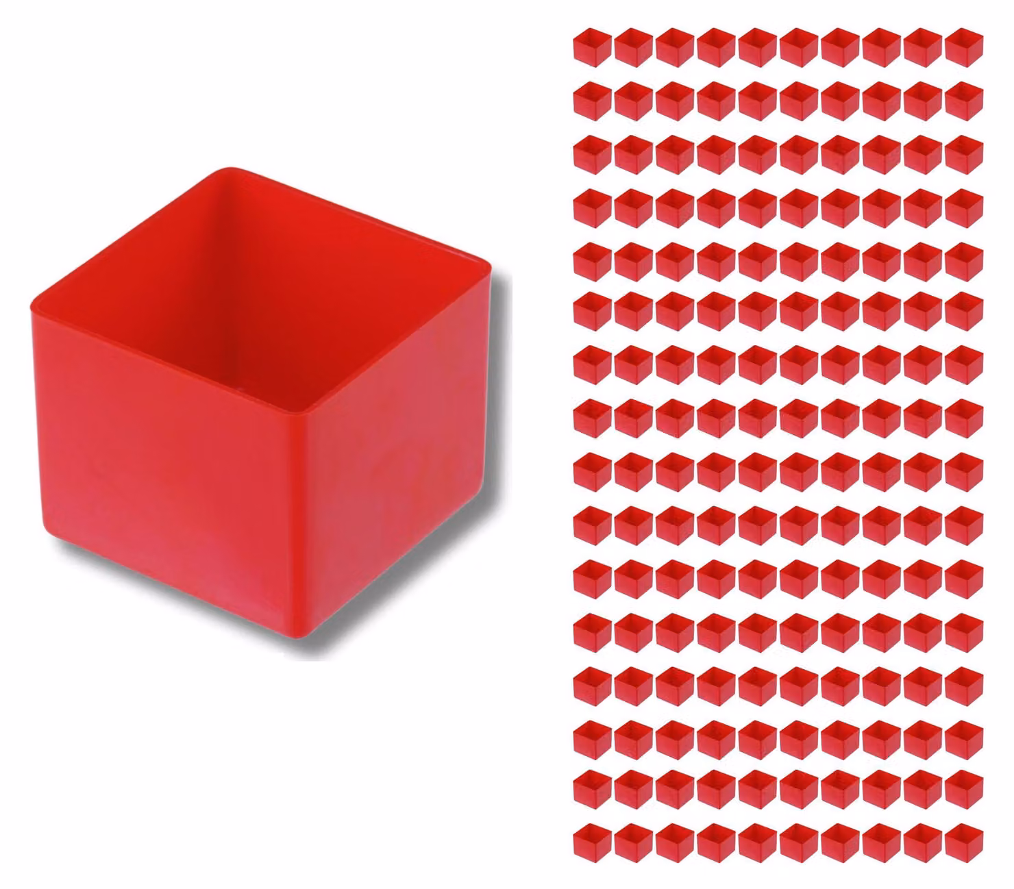 Contenitori da 54x54x45 mm, 160 pezzi, di colore rosso, realizzati in polistirolo