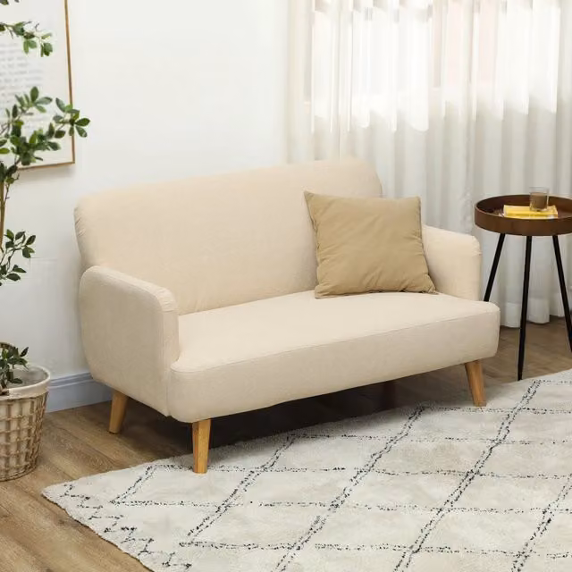 Divano a 2 posti REDOM in velluto bianco crema, stile moderno, L: 130 cm, P: 74 cm, H: 79 cm
