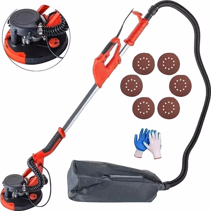 Levigatrice elettrica per cartongesso, potenza 750 W, lunghezza regolabile 1,40 m-1,90 m, tubo flessibile per la polvere 2 m, numero di giri 800-1750, diametro carta abrasiva 22,5 cm