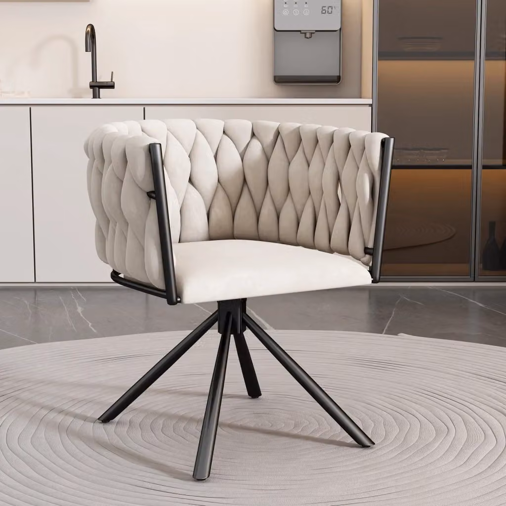 Sedia da pranzo girevole Zephmum in velluto beige con gambe in metallo – 2