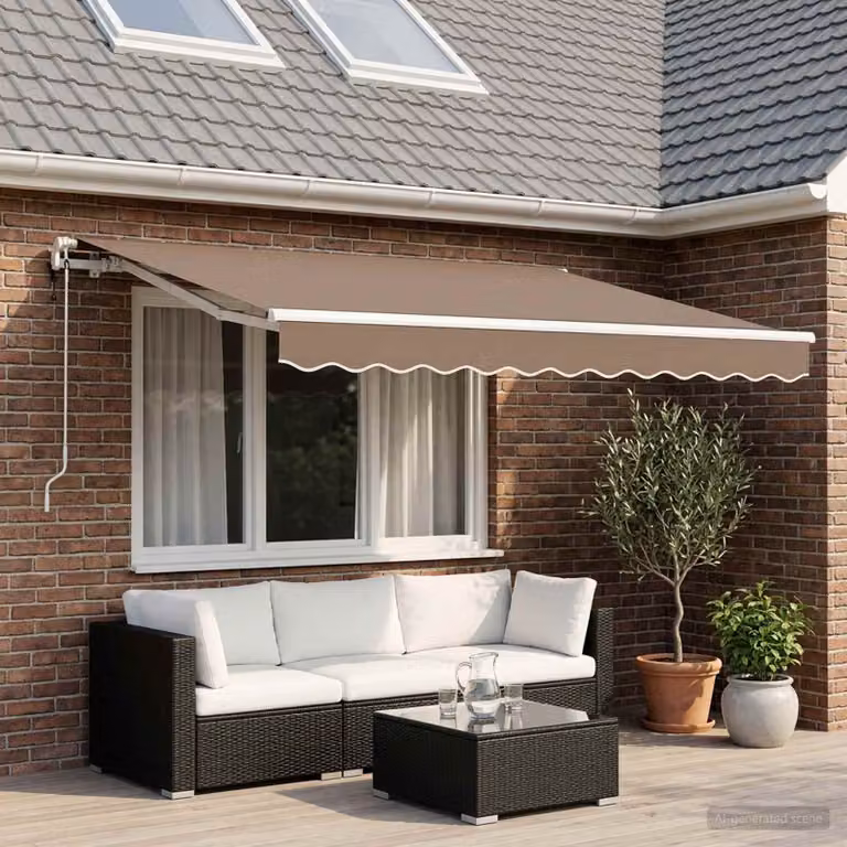 Tenda retrattile vidaXL con bracci pieghevoli e telecomando, colore beige, L: 400 cm x P: 350 cm, in poliestere