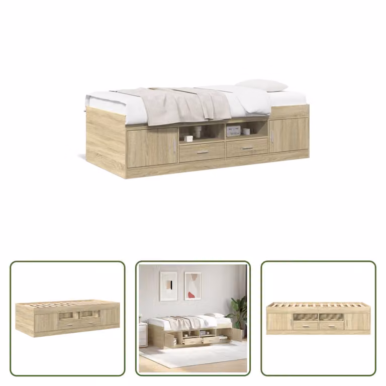 The Living Store Letto da giorno con cassetti rovere Sonoma 90x190 cm materiale legno