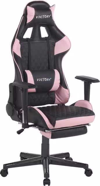 Sedia da gaming BELIANI Nero Rosa in ecopelle con braccioli regolabili e poggiapiedi, moderna e girevole a 360 gradi
