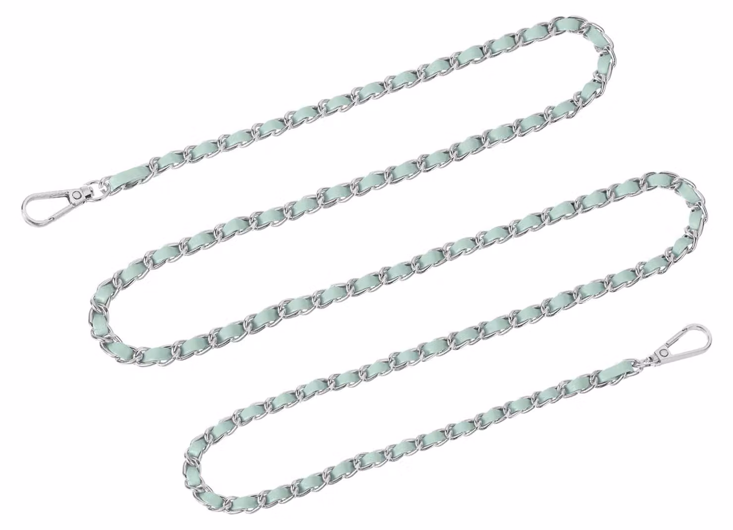 Catena piatta da cintura, 140 cm, in PU/ferro, color verde chiaro e argento