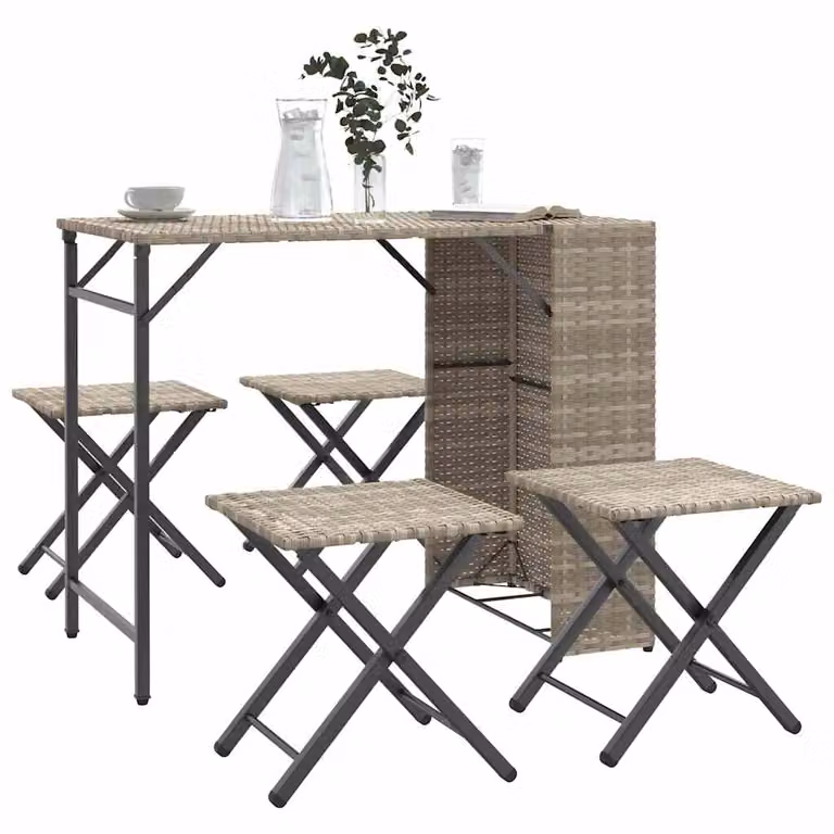 Set da giardino vidaXL in polyrattan grigio chiaro, 5 pezzi, design moderno e pieghevole