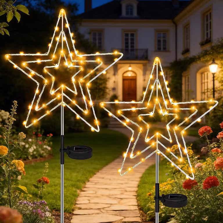 Set di candele decorative solari, 2 pezzi, 75 LED, luce bianco caldo, 8 modalità
