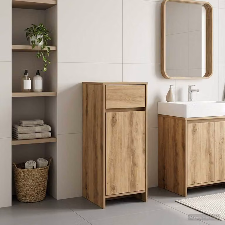 Mobile da bagno moderno vidaXL in legno rovere marrone con ante e cassetti L/P/H: 35 x 36,5 x 85 cm