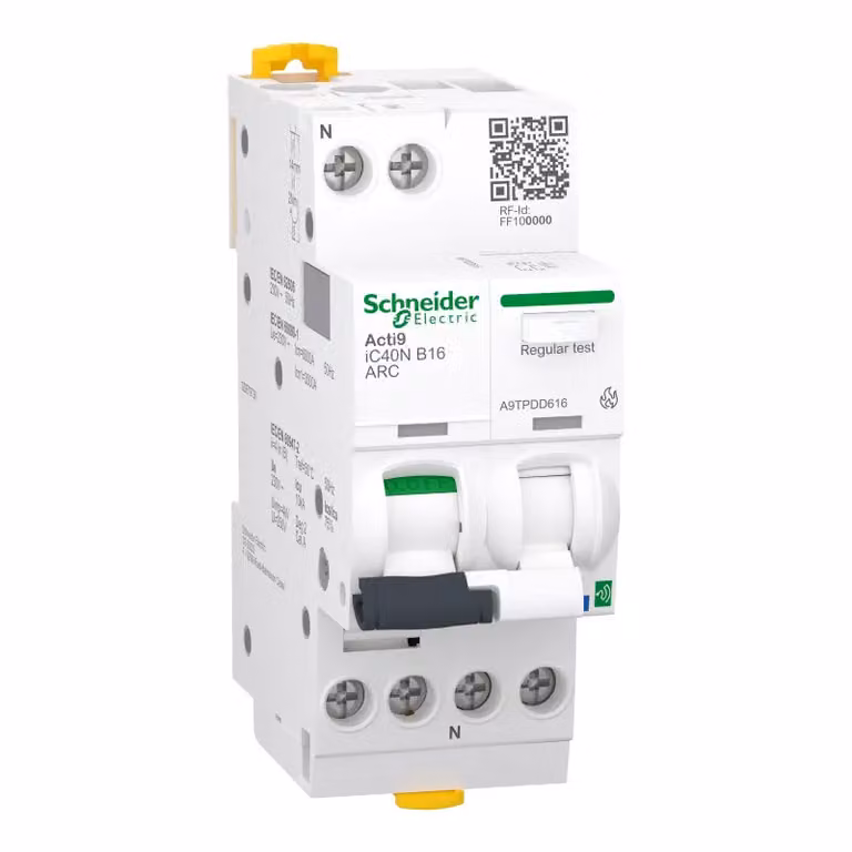 Schneider Electric Acti9 iC40N ARC Active, AFDD + interruttore LS + connettore, 1P+N, 16 A, classe B, 6000 A A9TPDD616