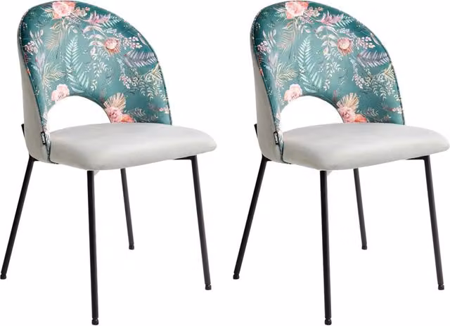 Set di 2 sedie da pranzo BELIANI in velluto verde con motivo floreale e gambe in metallo nero stile retrò