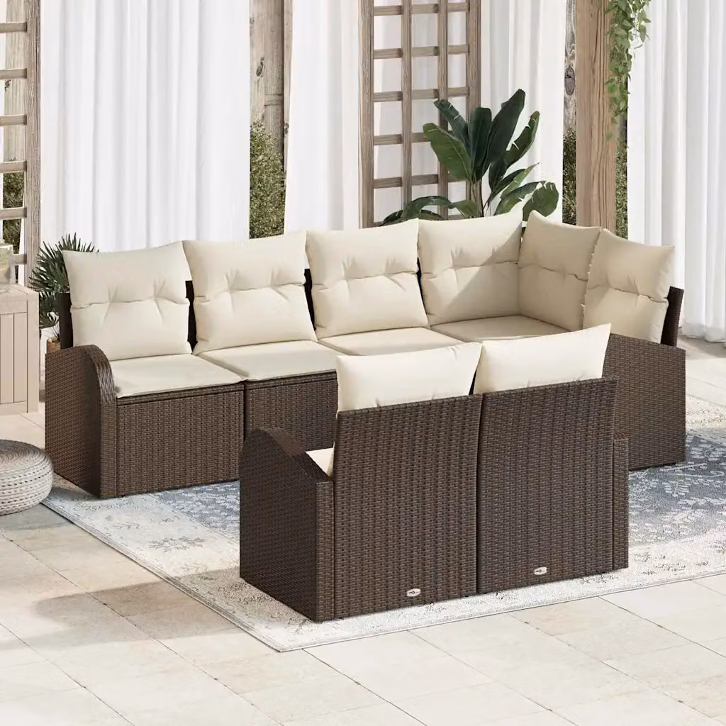 Set Divano da Giardino a L vidaXL in Polyrattan Marrone e Bianco con Cuscini Imbottiti e Struttura in Acciaio – 1