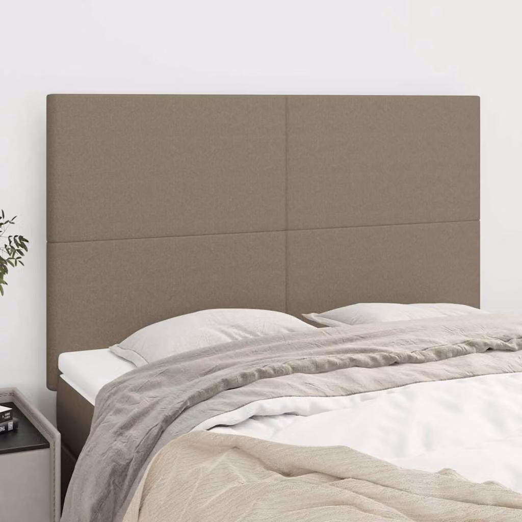 Testiera per letto vidaXL in tessuto beige e grigio con struttura in legno, L: 144 cm, P: 5 cm, H: 118-128 cm