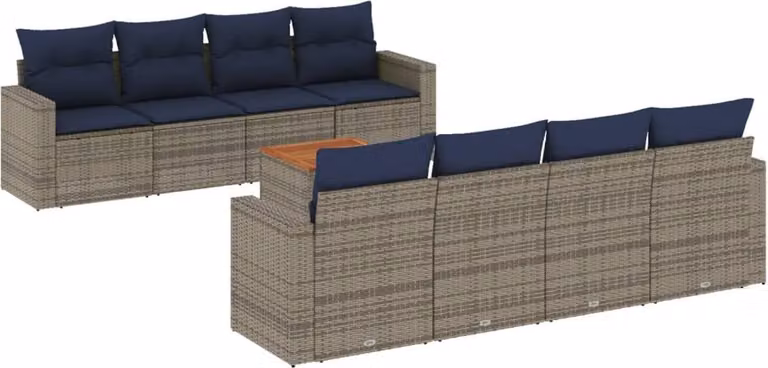 Set Divani da Giardino 9 pz con Cuscini Grigio in Polyrattan