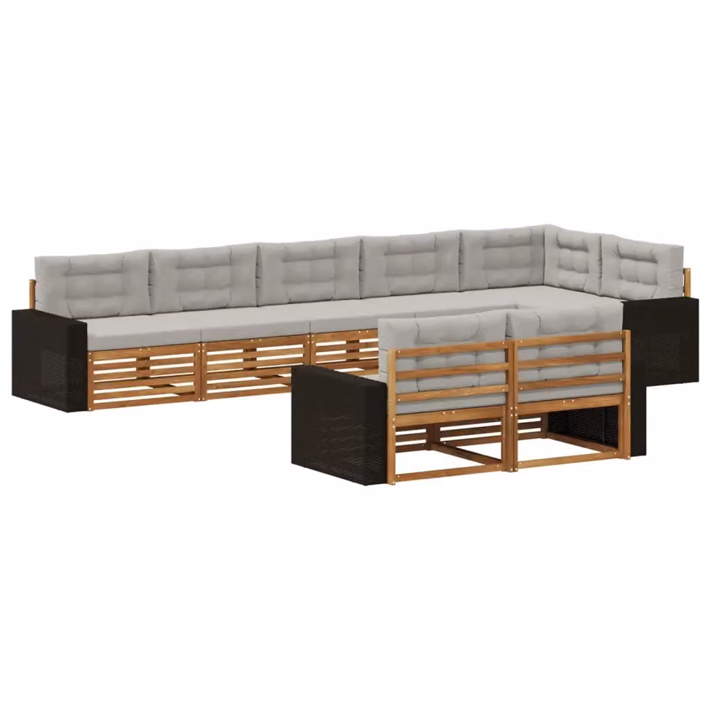 Set di divani da esterno a L vidaXL in legno di acacia con cuscini, beige e grigio – 2