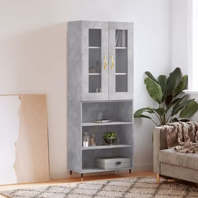 Credenza moderna a parete vidaXL in legno e metallo grigio L: 69,5 cm, P: 34 cm, H: 180 cm