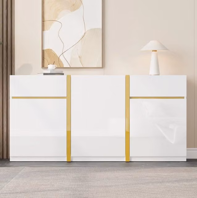 Credenza 160x40x78 cm bianco in MDF, 3 ante e 2 cassetti