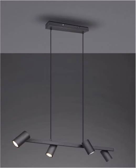 Lampada a sospensione moderna Trio Leuchten Marley con 4 faretti spot orientabili GU10 in metallo nero
