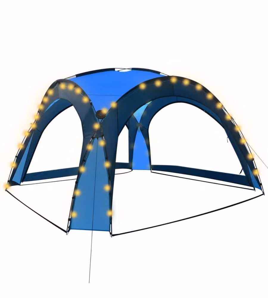 vidaXL Tenda per Feste con LED e 4 Pareti Blu L: 360 cm, P: 360 cm, H: 230 cm – 2