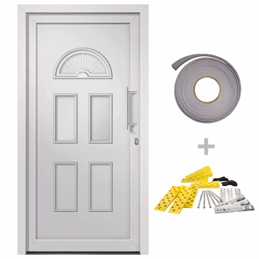 Porta di Ingresso Moderna con Inserti in Vetro vidaXL Bianca L: 88 cm, H: 208 cm – 2
