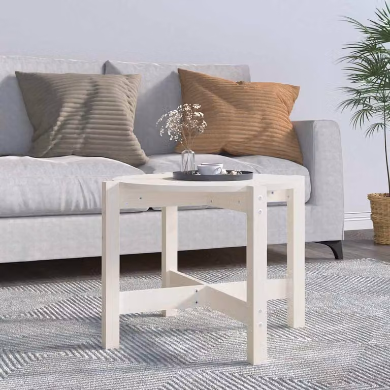 Tavolino da salotto rotondo vidaXL in legno massello di pino bianco Ø 62,5 x 45 cm