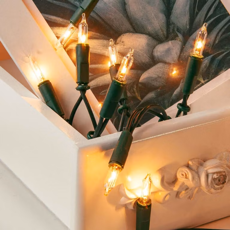 Catena luminosa da 5 metri, con 50 piccole lampadine a forma di pisello, alimentata a batteria