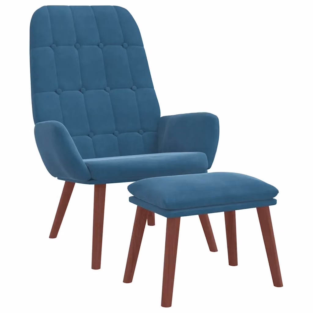 Poltrona Relax con Poggiapiedi vidaXL in Velluto Blu con Schienale a Tubo e Imbottitura in Schiuma – 2