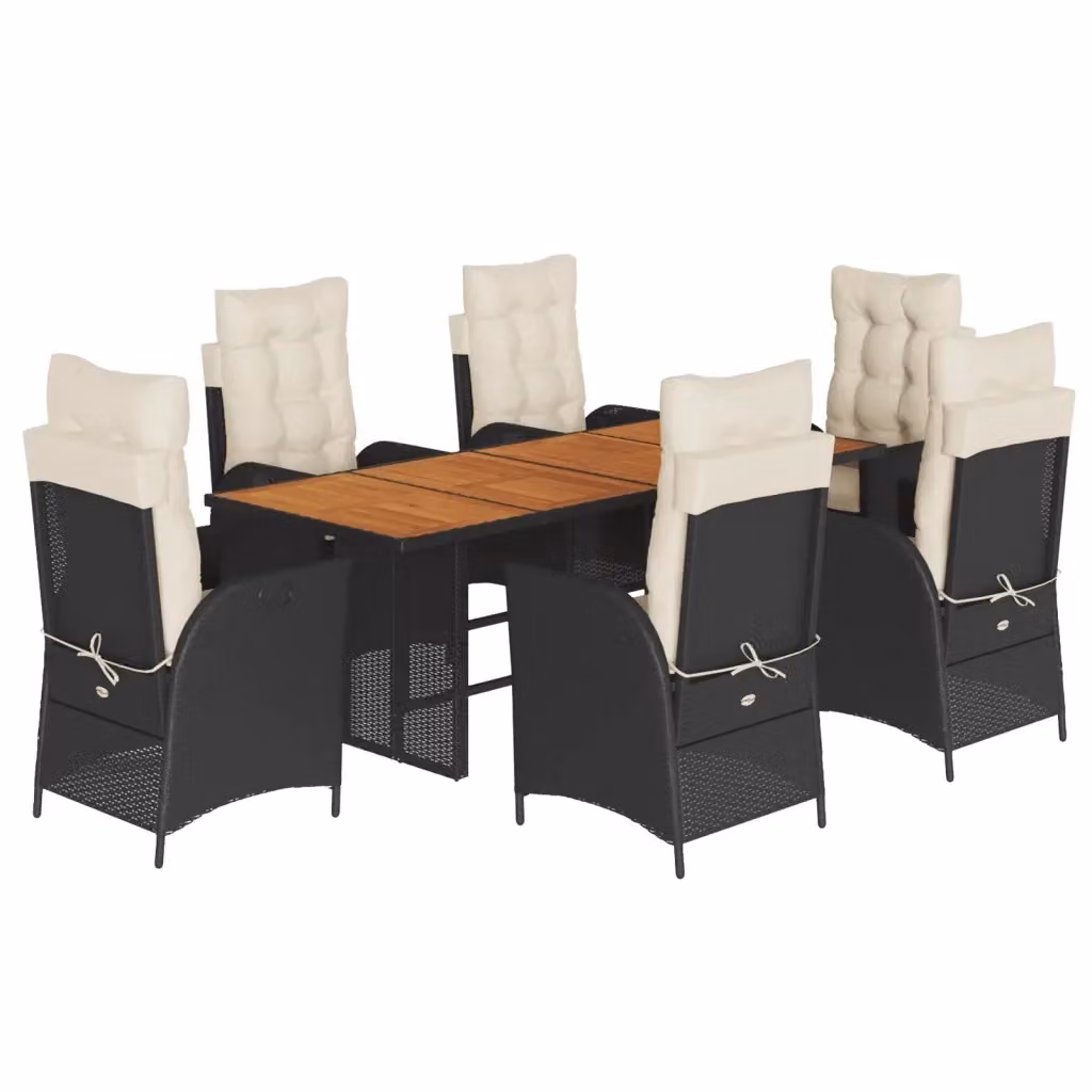 Set da Pranzo da Giardino vidaXL 7 pz in Polyrattan e Legno di Acacia Nero e Bianco – 2