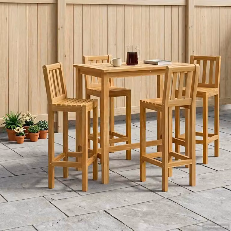 Set Bar da Esterno vidaXL in Legno di Teak Solido Non Trattato, 5 Pezzi, Marrone, L/P/H: 110 x 60 x 110 cm