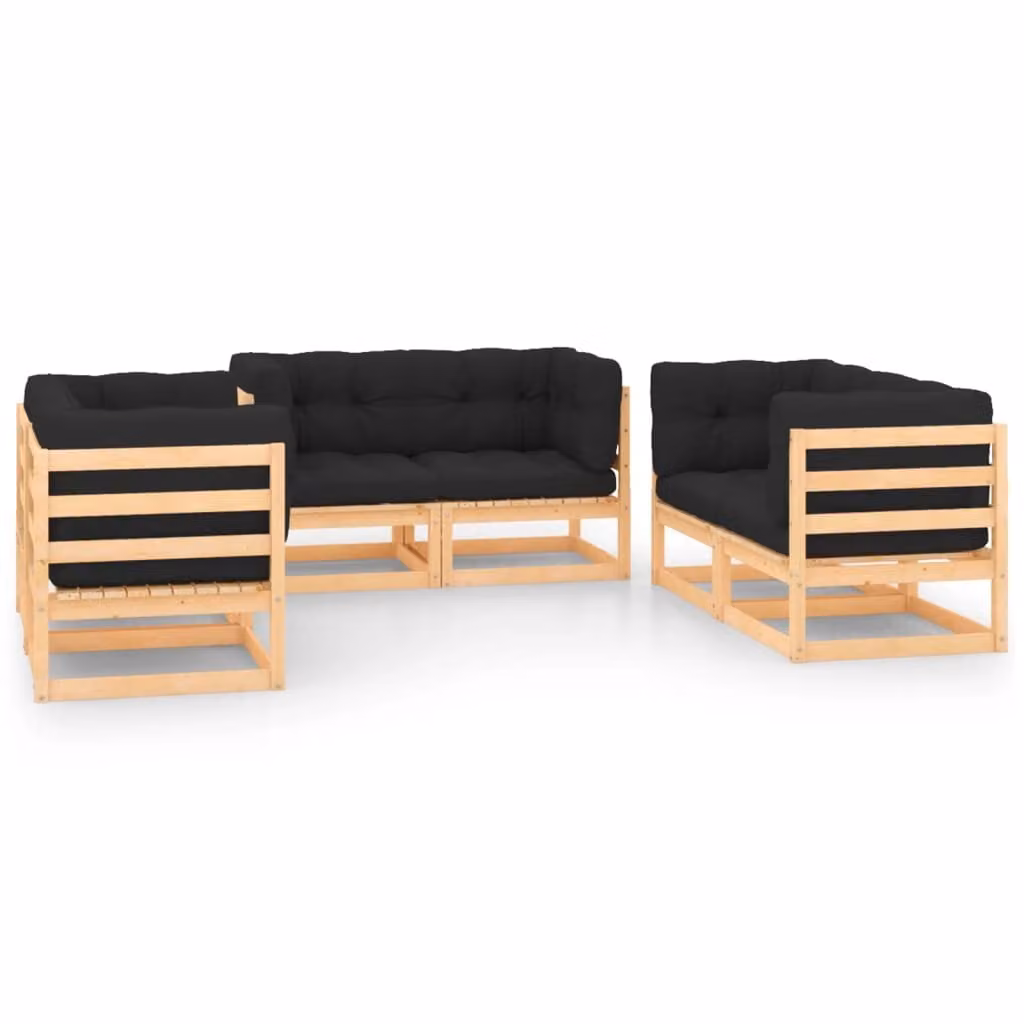 set 6 pezzi da giardino con cuscini in legno di pino massiccio