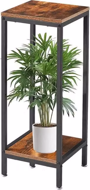 Stand per piante in legno con 2 livelli, alta 76 cm, moderna base quadrata per vaso, sostenitore di vasi per soggiorno, terrazza, balcone e giardino in stile rustico, colore miele.