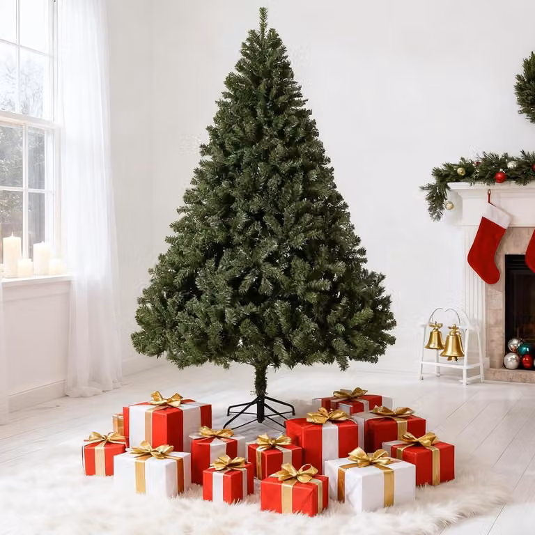 Albero di Natale artificiale, altezza 4,5 piedi (circa 1,37 metri), senza luci - Realistico di alta qualità - Peso: 8,63 kg - Colore: verde - Base in metallo - Adatto per la casa e l'ufficio