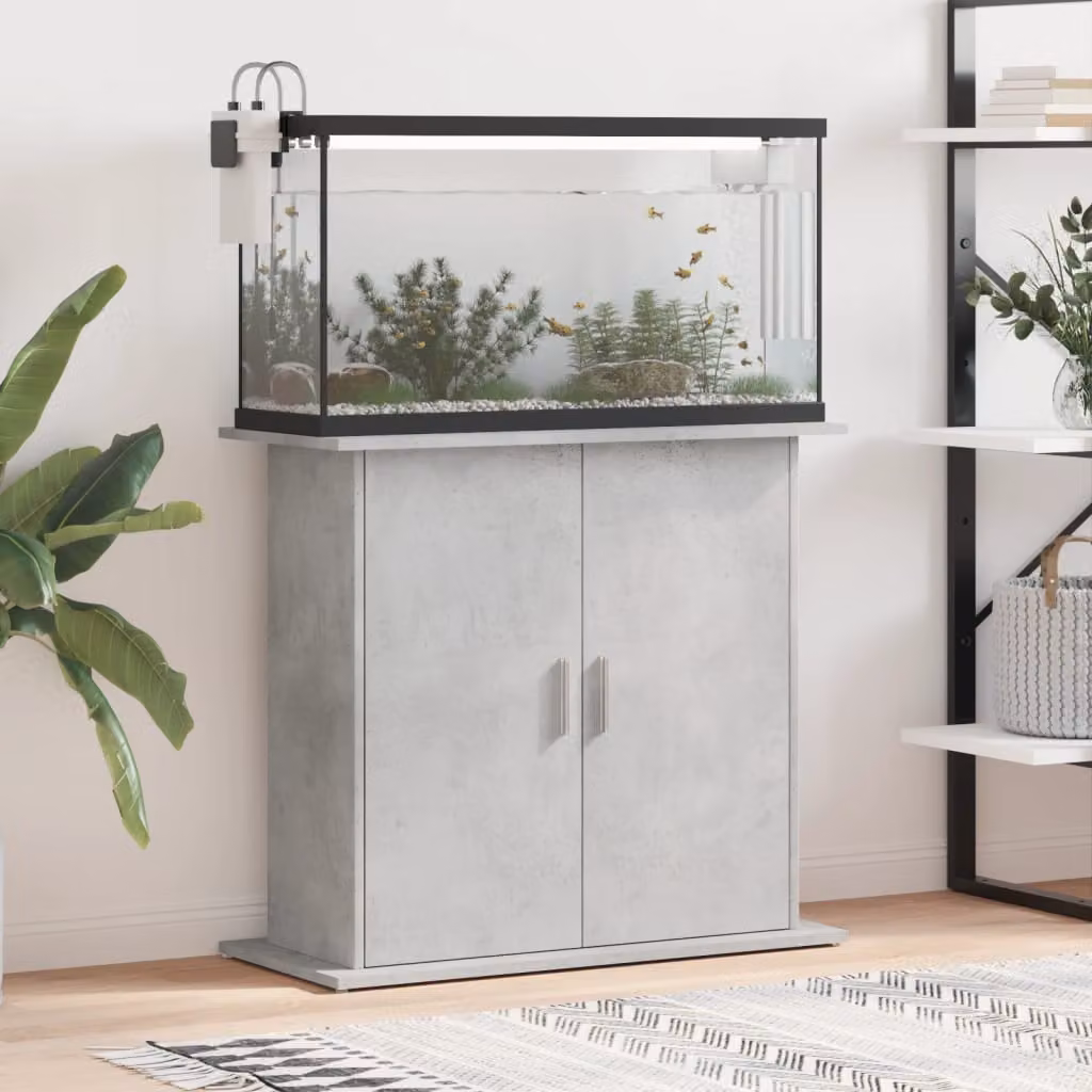 vidaXL Supporto per acquario in cemento grigio in legno ingegnerizzato L: 81 cm, P: 36 cm, H: 73 cm