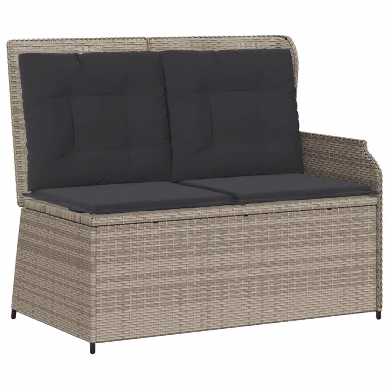 Panca Reclinabile Giardino con Cuscini Grigio Chiaro Polyrattan