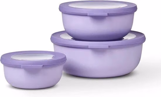 Set di 3 contenitori Mepal in plastica color viola con coperchio ermetico, adatti per frigorifero, freezer e microonde, volumi: 350 ml, 750 ml e 1250 ml