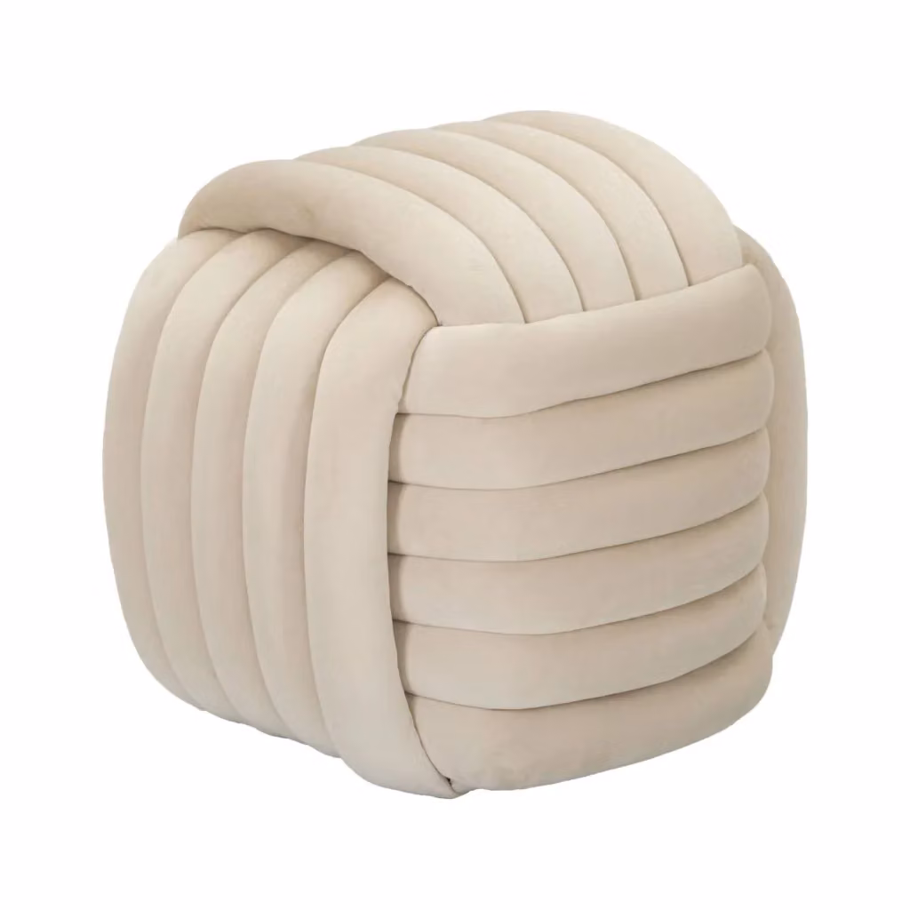 Pouf Bozzente DMORA beige, poltrona multiuso e poggiapiedi cilindrico in tessuto, L/P/H: 45 x 45 x 45 cm – 2