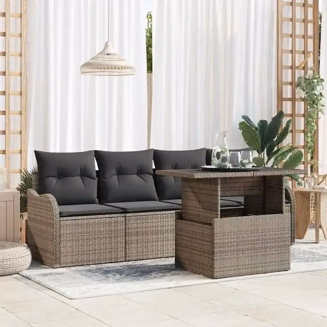 Set Divano da Giardino 5 pz 4-Numero di posti Grigio 3357102