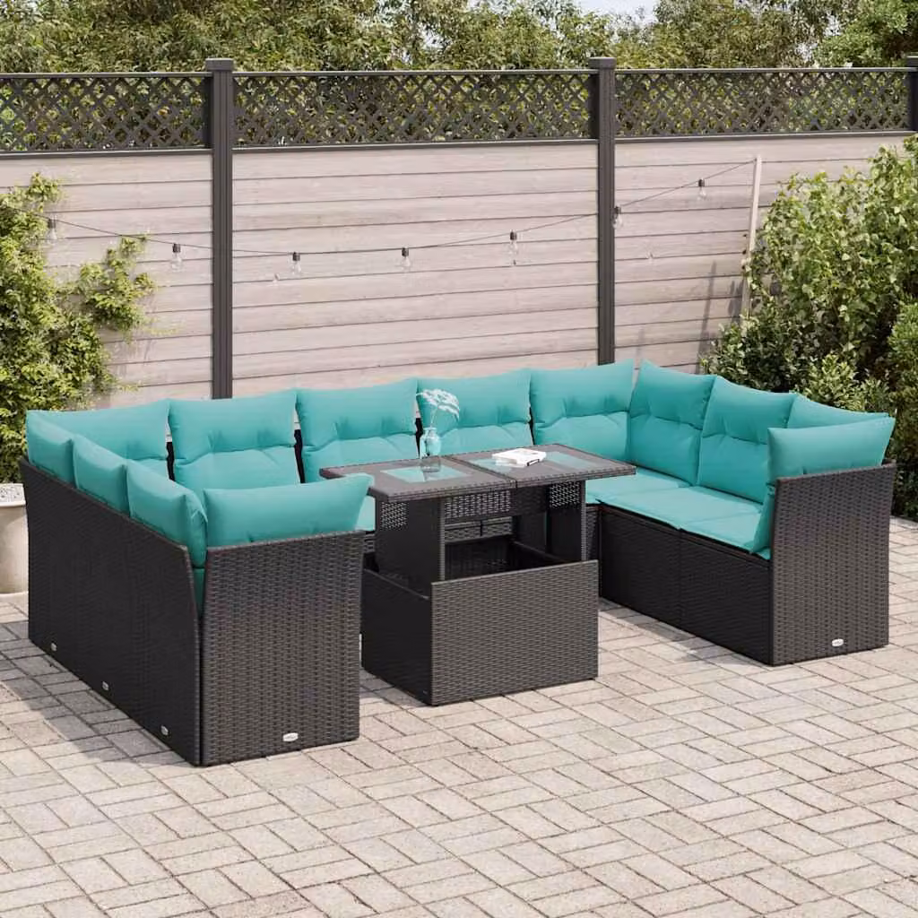 Maison Exclusive - Set da giardino 10 pezzi con cuscini in polyrattan nero