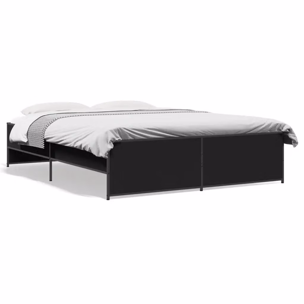 Letto con giroletto nero vidaXL in legno e metallo L/P/H: 203 x 143 x 40,5 cm – 2