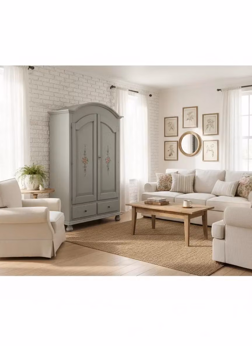 Armadio 2 porte in legno shabby chic azzurro decorato con motivi floreali Mobili 2G L/P/H: 125 x 61 x 200 cm – 3