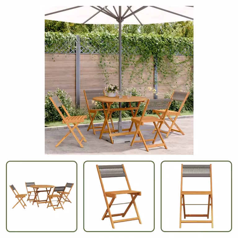 The Living Store Set da pranzo da giardino 5 pezzi in polipropilene e legno massiccio grigio