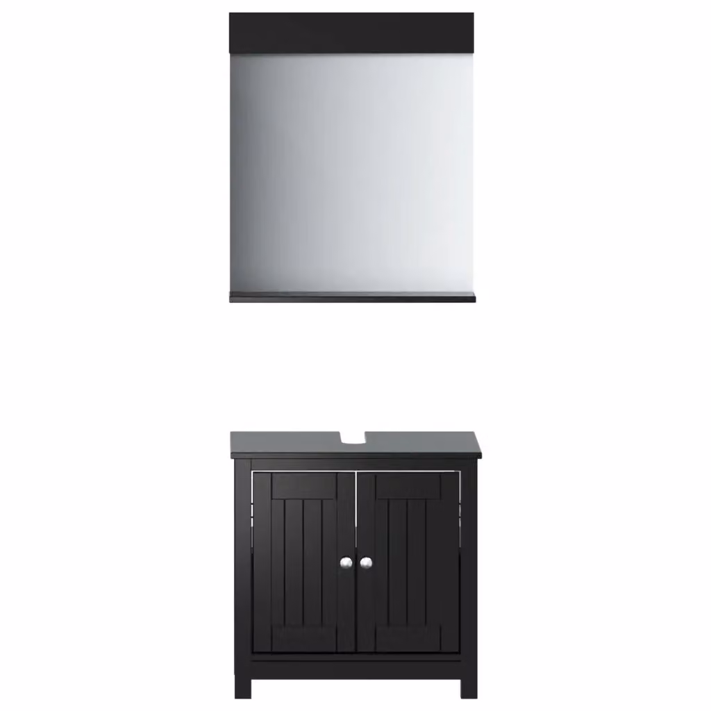 Set Mobili da Bagno vidaXL in Legno di Pino Nero con Mobile Lavabo e Armadietto Specchio in Stile Rustico – 2