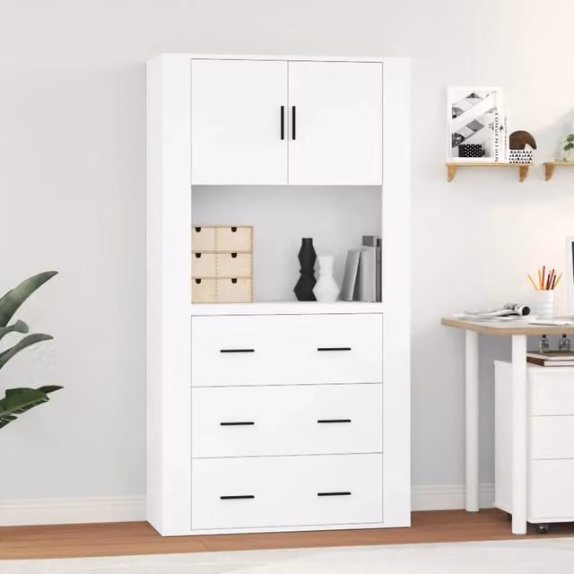Credenza-Buffet-Armadio da cucina Bianca in Legno Multistrato 488799