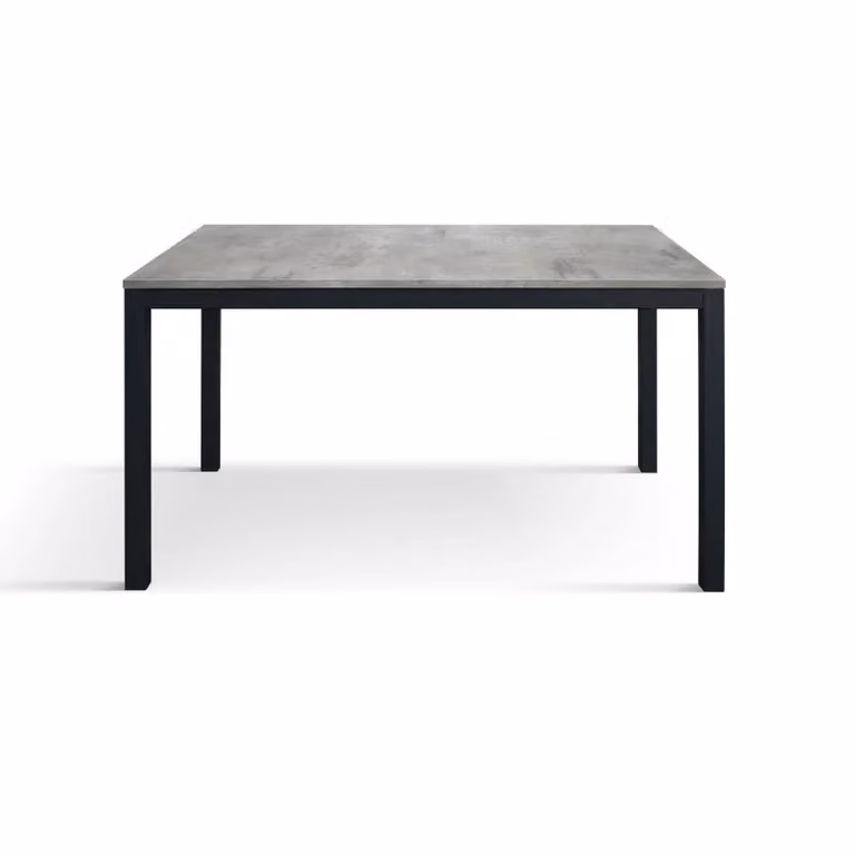 Tavolo TROPEA in legno, finitura grigio cemento e base in metallo verniciato antracite, allungabile 120×80 cm – 170×80 cm