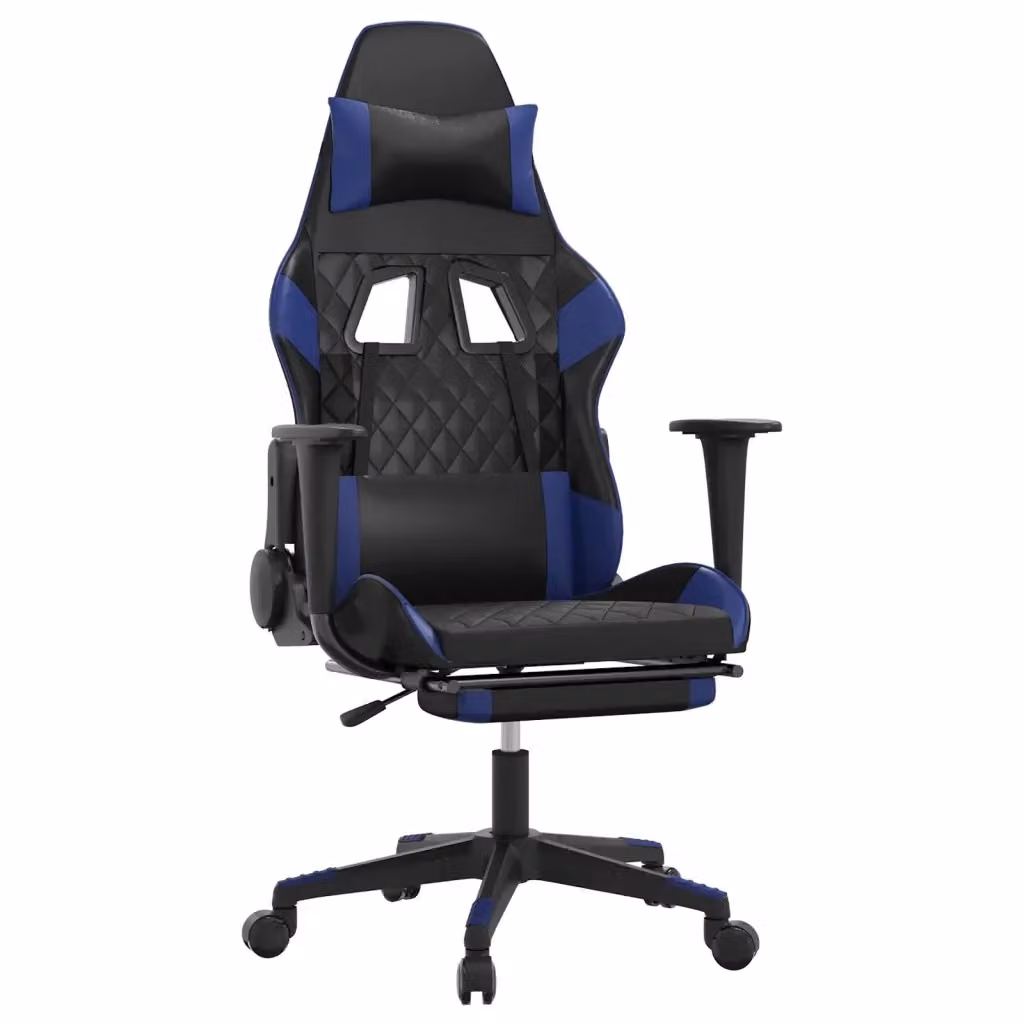 Sedia da Gaming vidaXL con Poggiapiedi, Rivestimento in Similpelle, Nero e Blu – 2