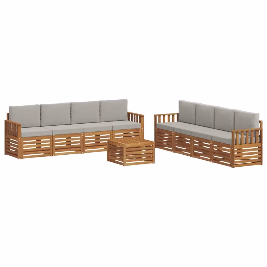 Set di divani da esterno a forma di U con tavolo da caffè vidaXL in legno di acacia, beige e grigio – 2