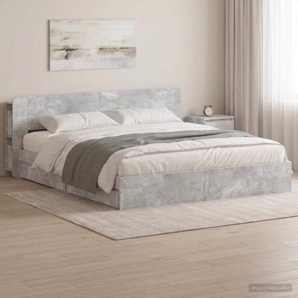 vidaXL Letto Moderno con Contenitore e Cassetti Grigio, L/P: 200 x 200 cm