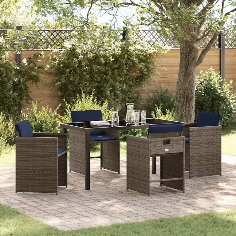 Set da Pranzo per Giardino e Terrazzo vidaXL in Polyrattan e Vetro Grigio, 5 Pezzi