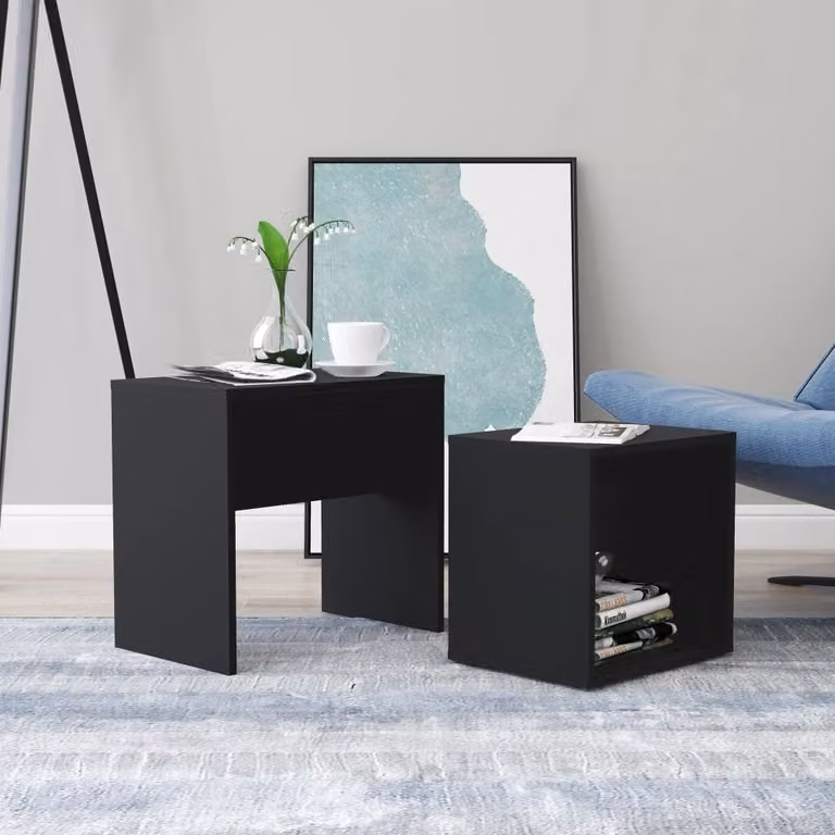 Set di tavolini The Living Store nero 48x30x45 cm in materiale ligneo