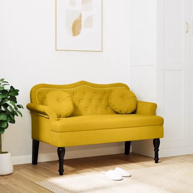 Panca in velluto giallo vidaXL con cuscini L: 120,5 cm, P: 65 cm, H: 75 cm – 1